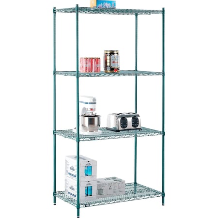 Nexel Poly-Green, 4 Tier, Wire Shelving Starter Unit, 42W x 21D x 86H 21428G